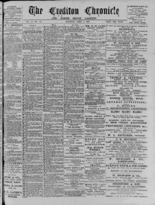 cover page of Crediton Gazette published on April 1, 1899