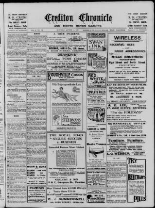 cover page of Crediton Gazette published on August 2, 1924