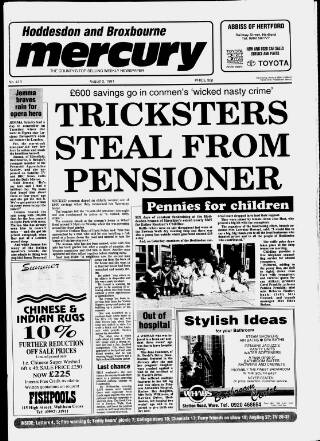 cover page of Hoddesdon and Broxbourne Mercury published on August 2, 1991