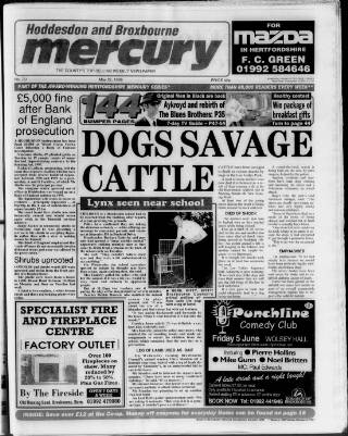 cover page of Hoddesdon and Broxbourne Mercury published on May 22, 1998
