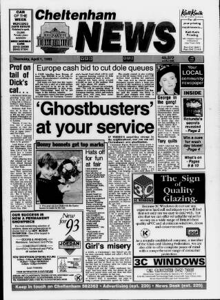 cover page of Cheltenham News published on April 1, 1993