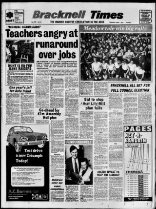 cover page of Bracknell Times published on April 1, 1976