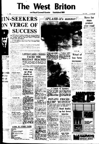 cover page of West Briton and Cornwall Advertiser published on June 13, 1968