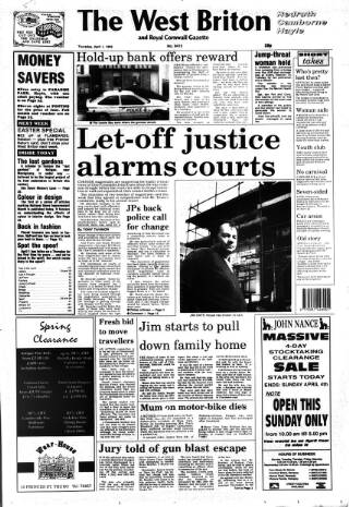 cover page of West Briton and Cornwall Advertiser published on April 1, 1993