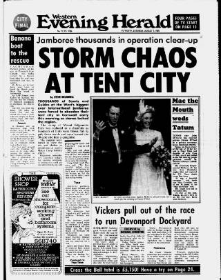 cover page of Western Evening Herald published on August 2, 1986