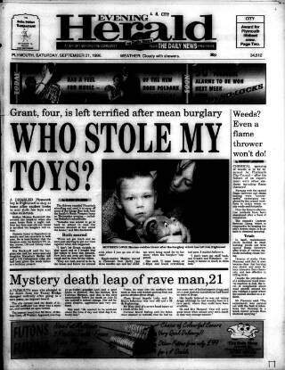 cover page of Western Evening Herald published on September 21, 1996
