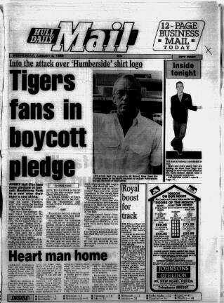 cover page of Hull Daily Mail published on August 2, 1989