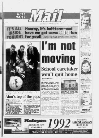 cover page of Hull Daily Mail published on November 2, 1991