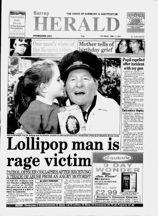 cover page of Sunbury & Shepperton Herald published on April 1, 1999