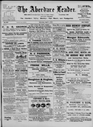 cover page of Aberdare Leader published on April 1, 1911