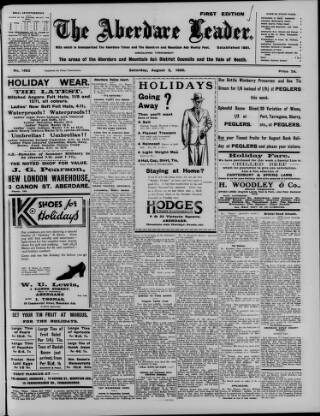 cover page of Aberdare Leader published on August 2, 1930