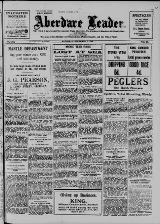 cover page of Aberdare Leader published on November 2, 1940
