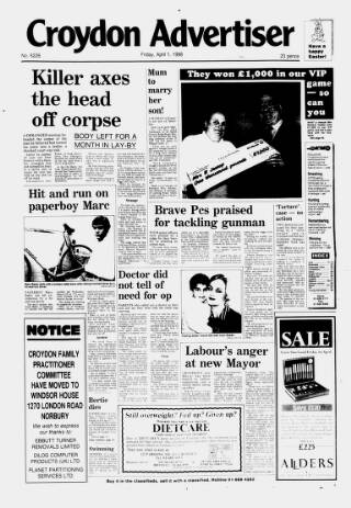 cover page of Croydon Advertiser and East Surrey Reporter published on April 1, 1988