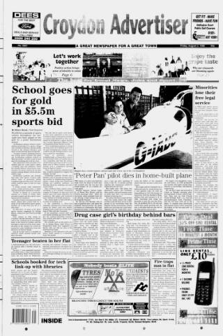 cover page of Croydon Advertiser and East Surrey Reporter published on August 2, 1996