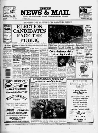cover page of Esher News and Mail published on April 1, 1992