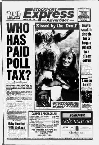 cover page of Stockport Express Advertiser published on June 13, 1990
