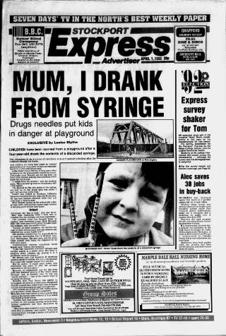 cover page of Stockport Express Advertiser published on April 1, 1992