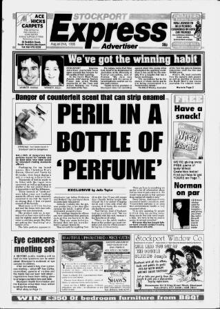 cover page of Stockport Express Advertiser published on August 2, 1995