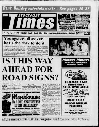 cover page of Stockport Times published on August 27, 1998