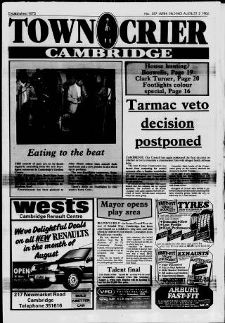 cover page of Cambridge Town Crier published on August 2, 1986