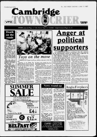 cover page of Cambridge Town Crier published on June 13, 1987