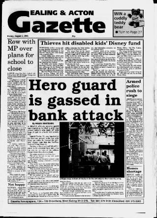 cover page of Middlesex County Times published on August 2, 1991