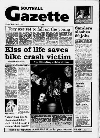 cover page of Southall Gazette published on November 2, 1990