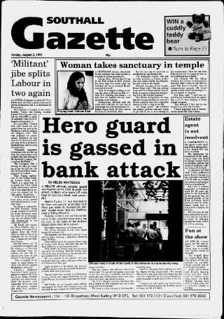 cover page of Southall Gazette published on August 2, 1991