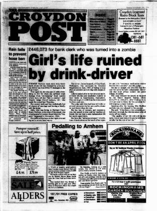 cover page of Croydon Post published on April 1, 1992
