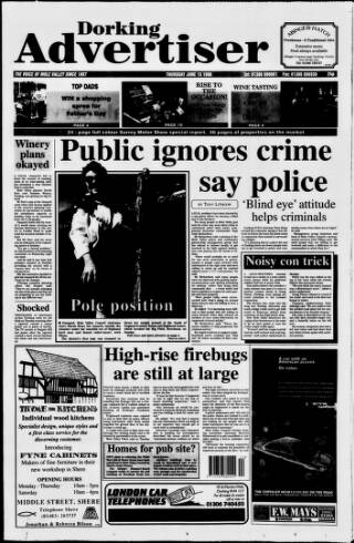 cover page of Dorking and Leatherhead Advertiser published on June 13, 1996