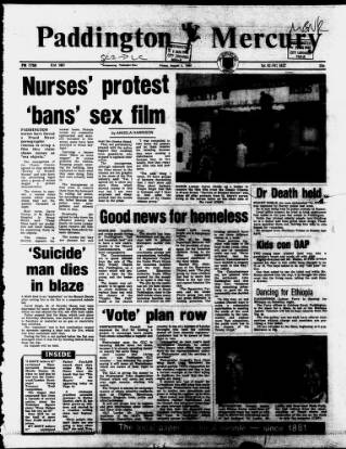 cover page of Paddington Mercury published on August 2, 1985