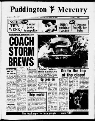 cover page of Paddington Mercury published on September 18, 1986