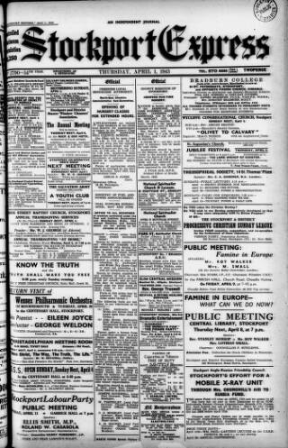 cover page of Stockport County Express published on April 1, 1943