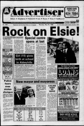 cover page of Oldham Advertiser published on May 22, 1986