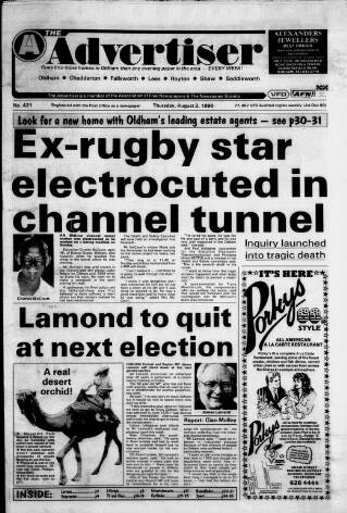 cover page of Oldham Advertiser published on August 2, 1990