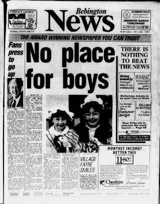 cover page of Bebington News published on June 13, 1990