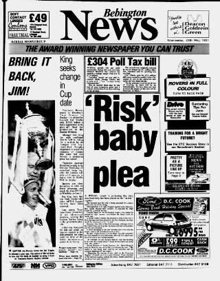 cover page of Bebington News published on May 22, 1991