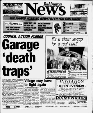 cover page of Bebington News published on April 1, 1992