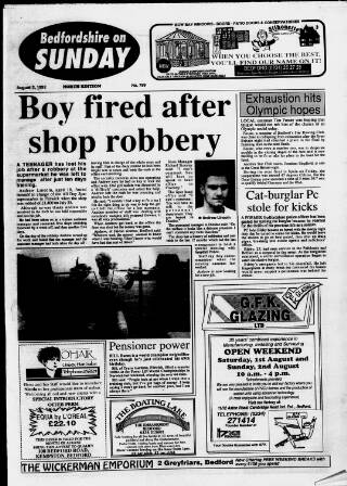 cover page of Bedfordshire on Sunday published on August 2, 1992