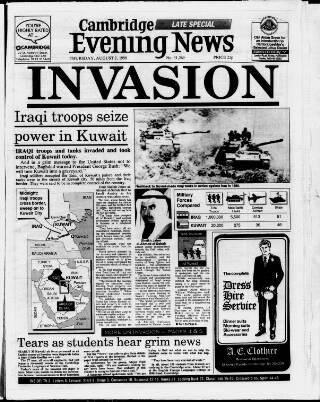 cover page of Cambridge Daily News published on August 2, 1990
