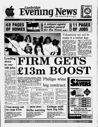 cover page of Cambridge Daily News published on April 1, 1993