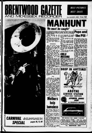 cover page of Brentwood Gazette published on August 2, 1968