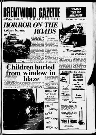 cover page of Brentwood Gazette published on June 13, 1969