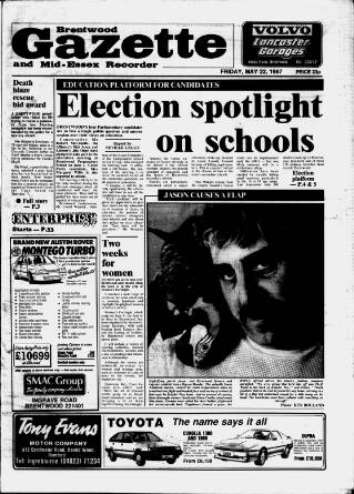cover page of Brentwood Gazette published on May 22, 1987