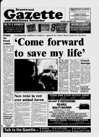 cover page of Brentwood Gazette published on November 2, 1995