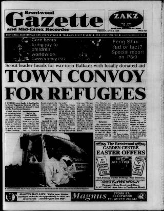 cover page of Brentwood Gazette published on April 1, 1999