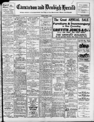 cover page of Caernarvon & Denbigh Herald published on April 1, 1927