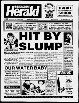 cover page of Folkestone, Hythe, Sandgate & Cheriton Herald published on August 2, 1991