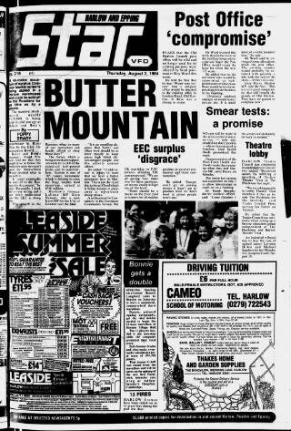 cover page of Harlow Star published on August 2, 1984