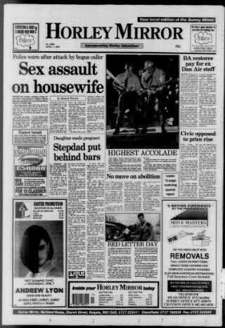 cover page of Horley & Gatwick Mirror published on April 1, 1993